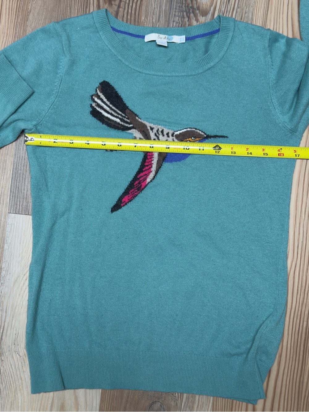 Boden Teal Green Heritage Hummingbird Knit Sweater Size 4 - Picture 7 of 7